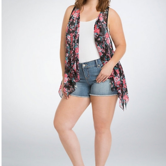 Torrid Floral Chiffon Lace Back Vest Size 0/1 - Picture 7 of 8